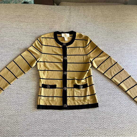 CACHE RIBBED METALLIC GOLD STRIPED SHIRT WOMENS SIZE SMALL - Picture 4 of 9